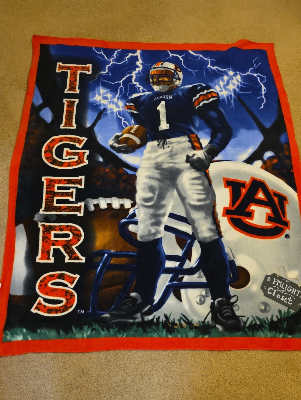 Auburn Tigers Football Plush Throw Blanket Navy, White & Orange